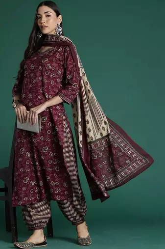 Women Floral Printed Regular Pure Cotton Kurta with Patiala & With Dupatta