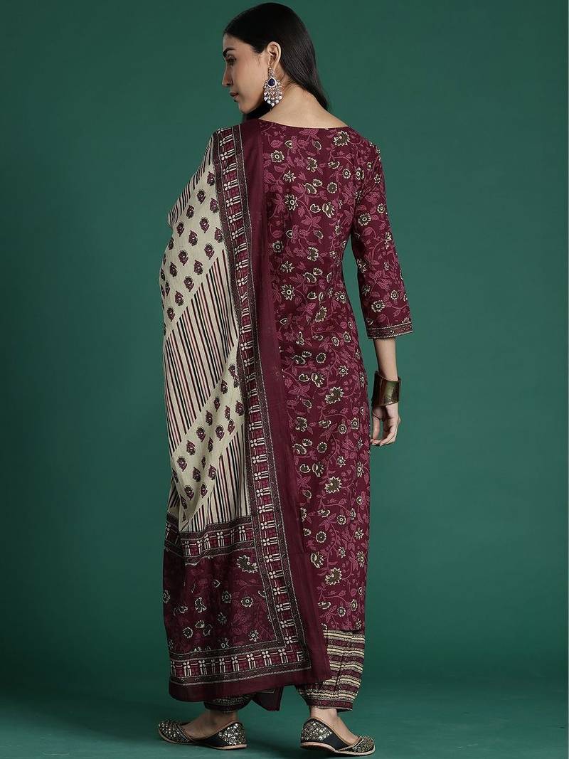 Women Floral Printed Regular Pure Cotton Kurta with Patiala & With Dupatta