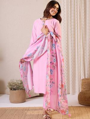 Women Floral Regular Thread Work Kurta with Trousers & With Dupatta 3