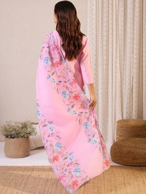 Women Floral Regular Thread Work Kurta with Trousers & With Dupatta 4