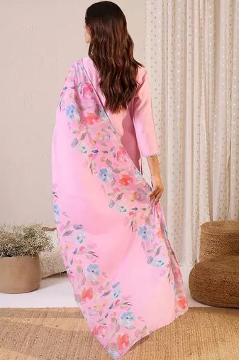Women Floral Regular Thread Work Kurta with Trousers & With Dupatta