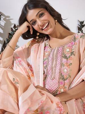 Women Floral Embroidered Regular Thread Work Pure Cotton Kurta with Trousers & With Dupatta 2
