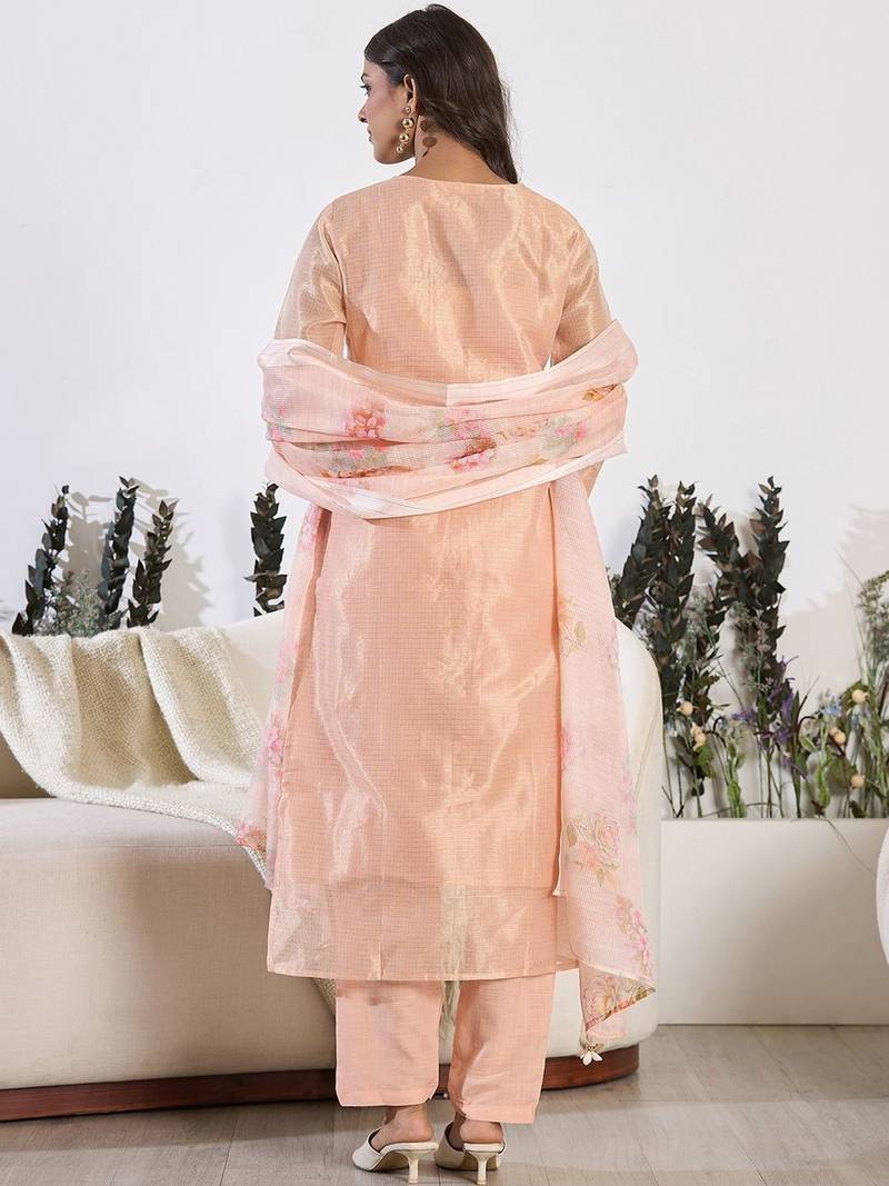 Women Floral Embroidered Regular Thread Work Pure Cotton Kurta with Trousers & With Dupatta