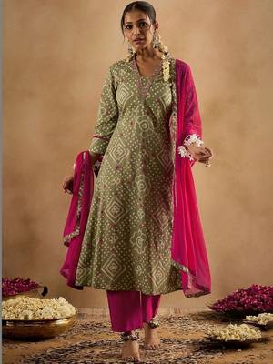 Women Ethnic Motifs Printed Regular Thread Work Pure Cotton Kurta with Trousers & With Dupatta 1