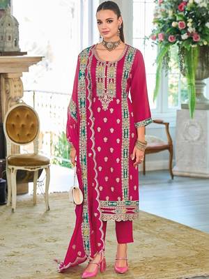 Women Ethnic Motifs Embroidered Regular Thread Work Kurta with Trousers & With Dupatta 1