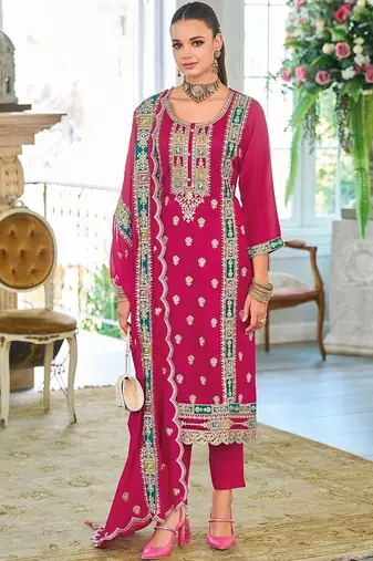 Women Ethnic Motifs Embroidered Regular Thread Work Kurta with Trousers & With Dupatta