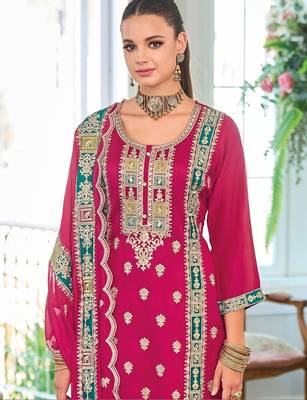 Women Ethnic Motifs Embroidered Regular Thread Work Kurta with Trousers & With Dupatta 2