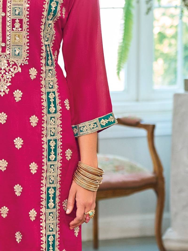 Women Ethnic Motifs Embroidered Regular Thread Work Kurta with Trousers & With Dupatta