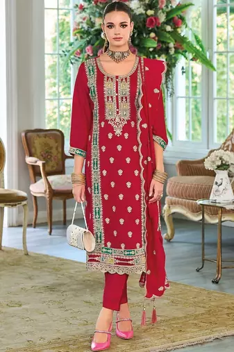 Women Ethnic Motifs Embroidered Regular Thread Work Kurta with Trousers & With Dupatta