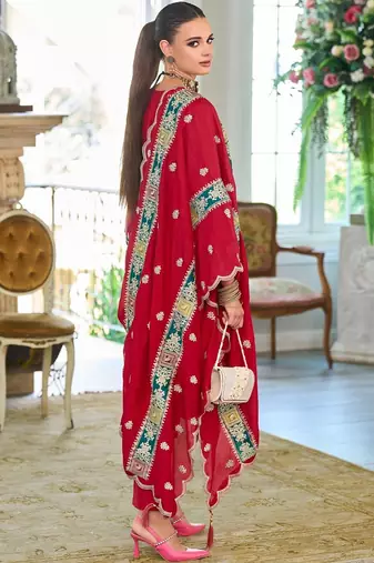 Women Ethnic Motifs Embroidered Regular Thread Work Kurta with Trousers & With Dupatta