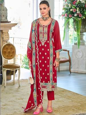 Women Ethnic Motifs Embroidered Regular Thread Work Kurta with Trousers & With Dupatta 3