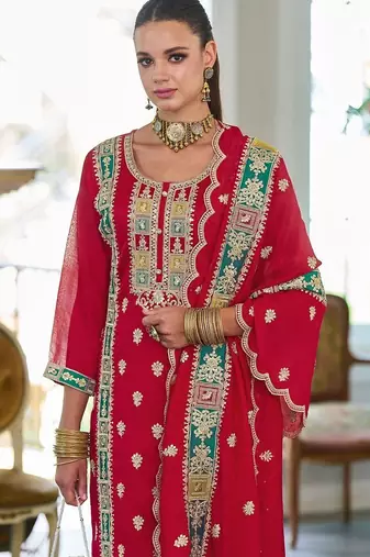 Women Ethnic Motifs Embroidered Regular Thread Work Kurta with Trousers & With Dupatta
