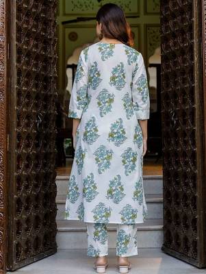 Women Floral Printed Regular Pure Cotton Kurta with Trousers 3