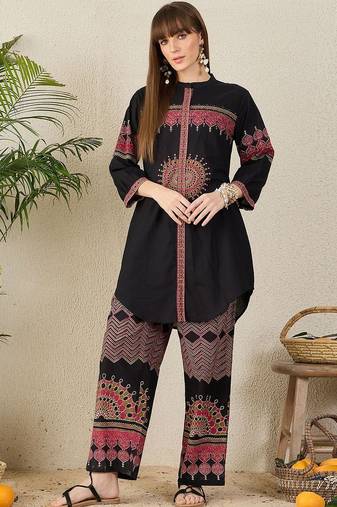Women Ethnic Motifs Regular A-Line Pure Cotton Kurta with Palazzos Kurta Sets