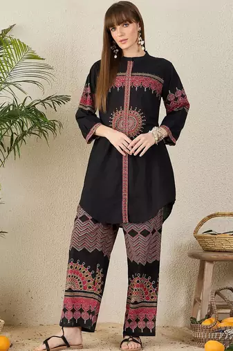 Women Ethnic Motifs Regular A-Line Pure Cotton Kurta with Palazzos Kurta Sets