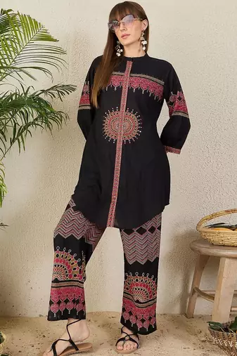 Women Ethnic Motifs Regular A-Line Pure Cotton Kurta with Palazzos Kurta Sets