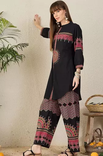 Women Ethnic Motifs Regular A-Line Pure Cotton Kurta with Palazzos Kurta Sets