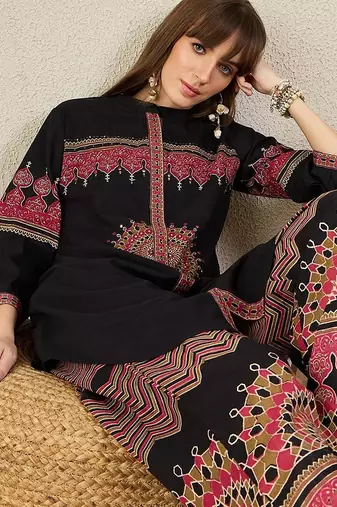 Women Ethnic Motifs Regular A-Line Pure Cotton Kurta with Palazzos Kurta Sets