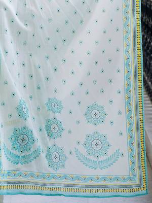 Floral Printed V-Neck Pleated Pure Cotton A-Line Kurta With Trouser And Dupatta 4