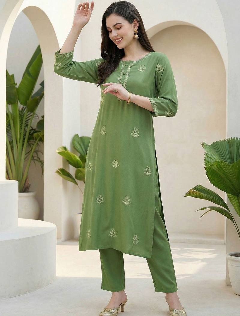 Women Floral Embroidered Regular Thread Work Kurta with Trousers