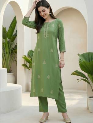 Women Floral Embroidered Regular Thread Work Kurta with Trousers 6