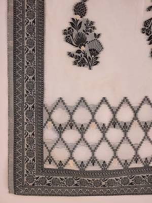 White Floral Printed V-Neck Straight Kurta with Trousers & Dupatta 3