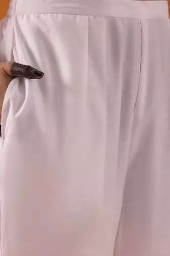 White Floral Printed V-Neck Straight Kurta with Trousers & Dupatta