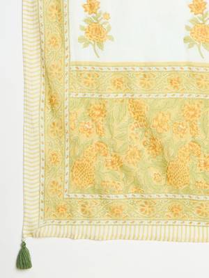 Floral Printed Pleated Beads and Stones Pure Cotton Kurta with Trousers & Dupatta 7