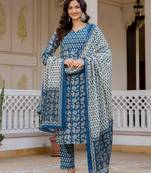Women Ethnic Motifs Printed Regular Pure Cotton Kurta with Trousers & With Dupatta