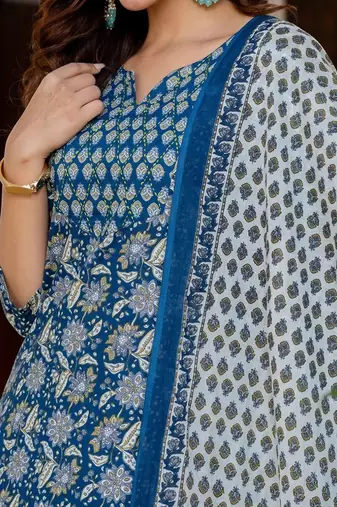 Women Ethnic Motifs Printed Regular Pure Cotton Kurta with Trousers & With Dupatta