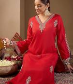 Women Ethnic Motifs Embroidered Regular Sequinned Kurta with Trousers