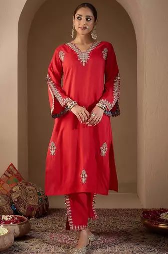 Women Ethnic Motifs Embroidered Regular Sequinned Kurta with Trousers