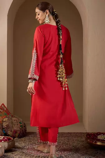Women Ethnic Motifs Embroidered Regular Sequinned Kurta with Trousers