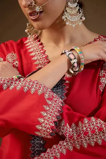 Women Ethnic Motifs Embroidered Regular Sequinned Kurta with Trousers