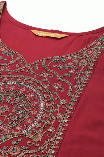 Women Floral Yoke Design Regular Kurta with Trousers & With Dupatta