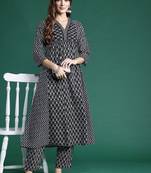 Ethnic Motifs Printed A-Line Pure Cotton Kurta with Trousers
