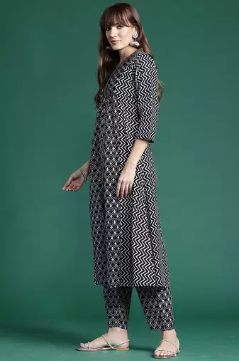 Ethnic Motifs Printed A-Line Pure Cotton Kurta with Trousers