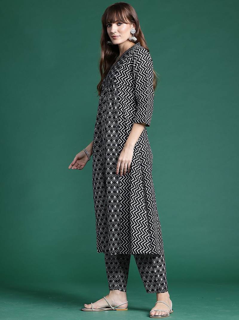 Ethnic Motifs Printed A-Line Pure Cotton Kurta with Trousers