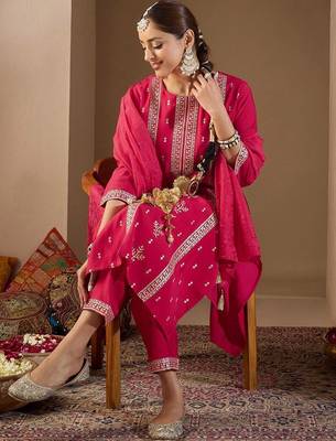 Women Ethnic Motifs Embroidered Regular Sequinned Kurta with Trousers & With Dupatta 1
