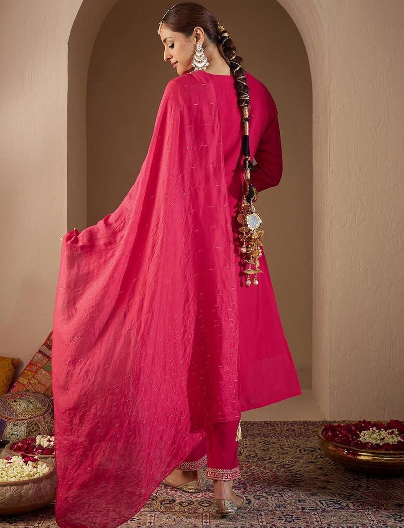 Women Ethnic Motifs Embroidered Regular Sequinned Kurta with Trousers & With Dupatta