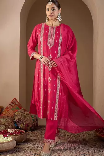 Women Ethnic Motifs Embroidered Regular Sequinned Kurta with Trousers & With Dupatta
