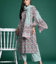 Floral Printed Pure Cotton Kurta with Trousers & With Dupatta