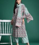 Floral Printed Pure Cotton Kurta with Trousers & With Dupatta