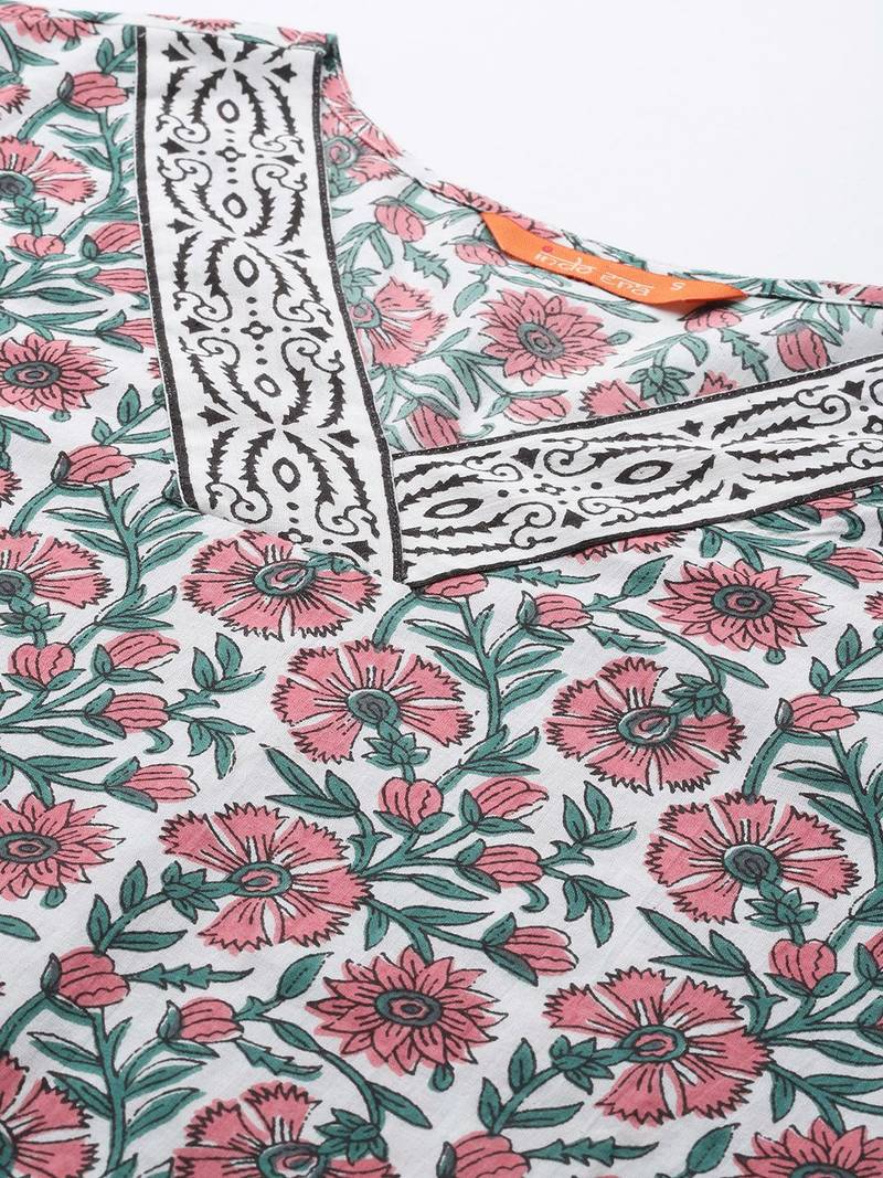 Floral Printed Pure Cotton Kurta with Trousers & With Dupatta