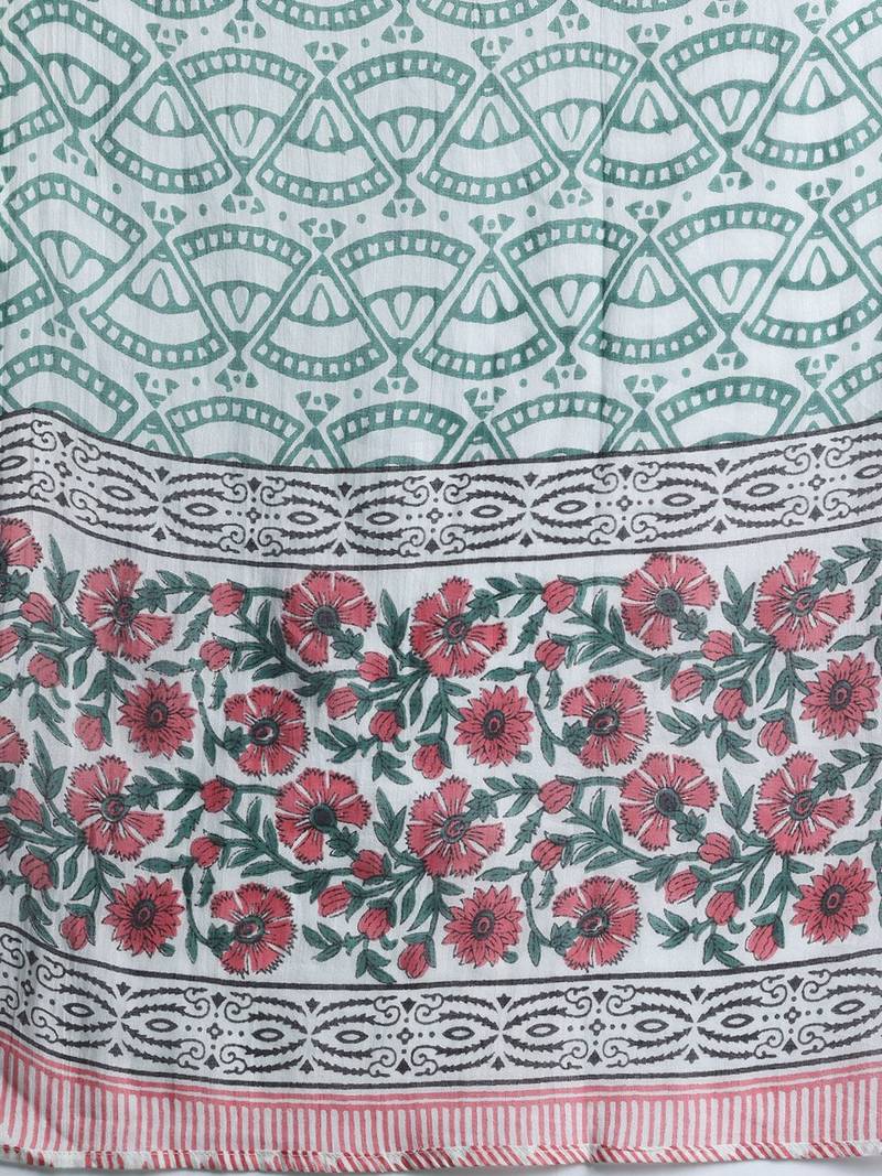 Floral Printed Pure Cotton Kurta with Trousers & With Dupatta