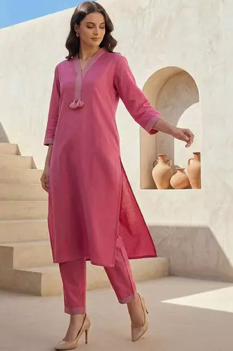 Women Regular Thread Work Kurta with Trousers