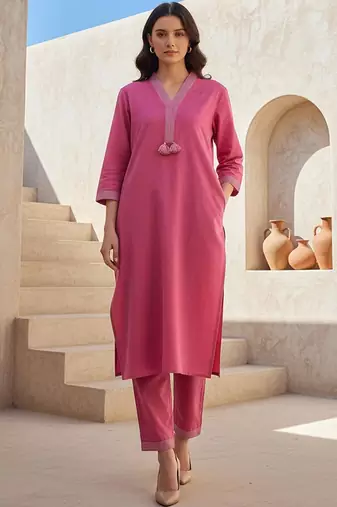 Women Regular Thread Work Kurta with Trousers