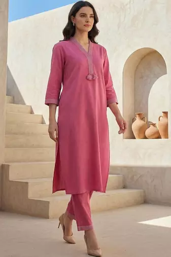 Women Regular Thread Work Kurta with Trousers