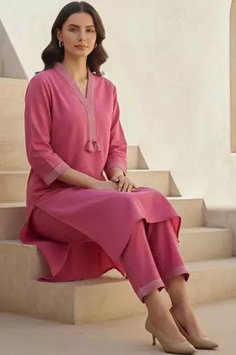 Women Regular Thread Work Kurta with Trousers