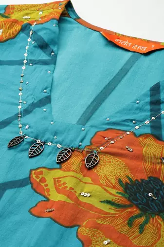 Floral Printed Pure Cotton Kurta with Trousers